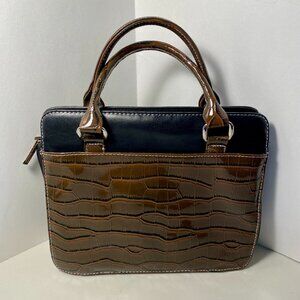 Zondervan Bible Cover Dark Brown Crocodile Embossed Purse-style 2-Way Zip 11"x9"